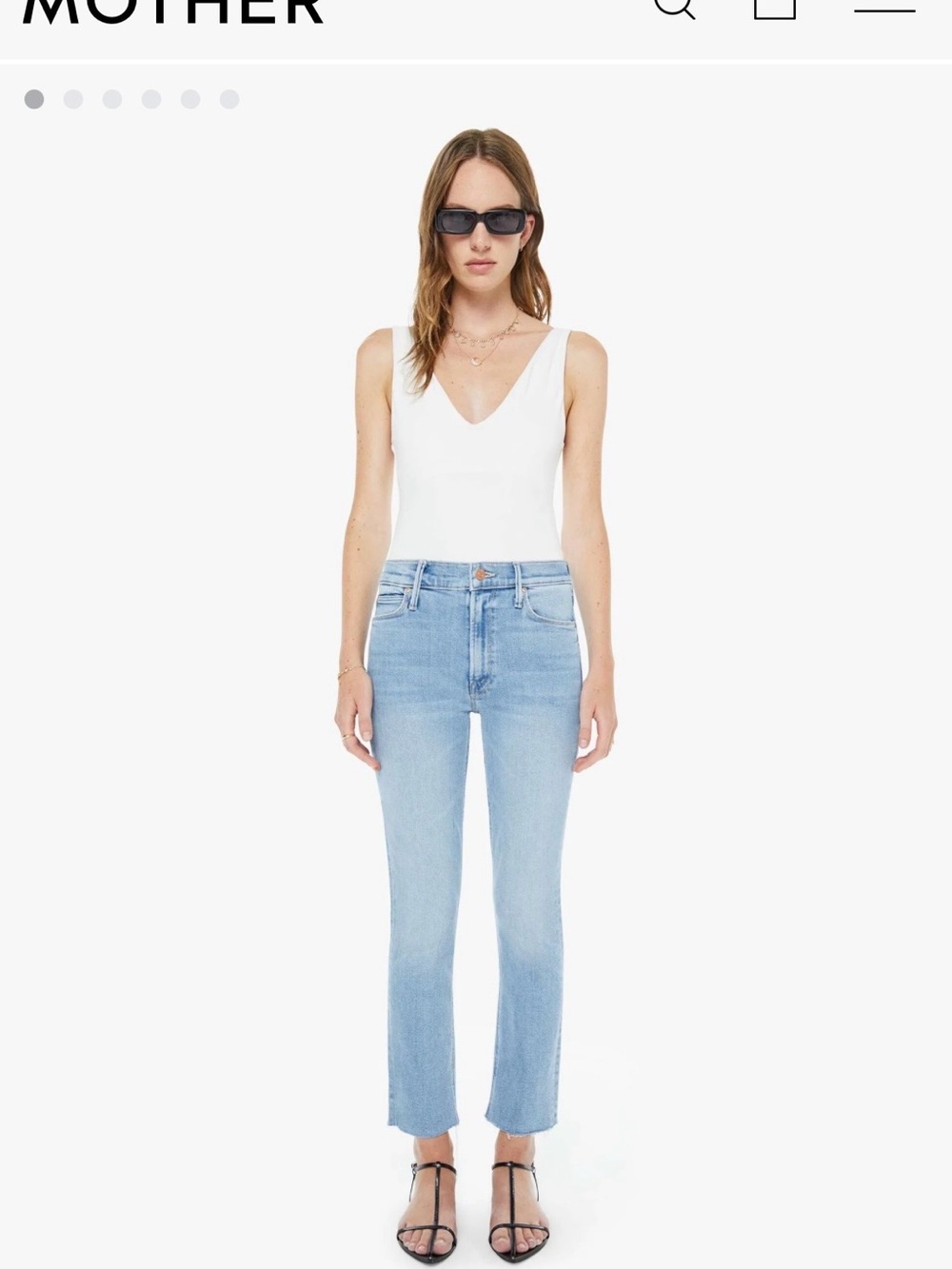 MOTHER Mid-rise Dazzler ankle fray 
Light Wash Cropped Straight Jeans